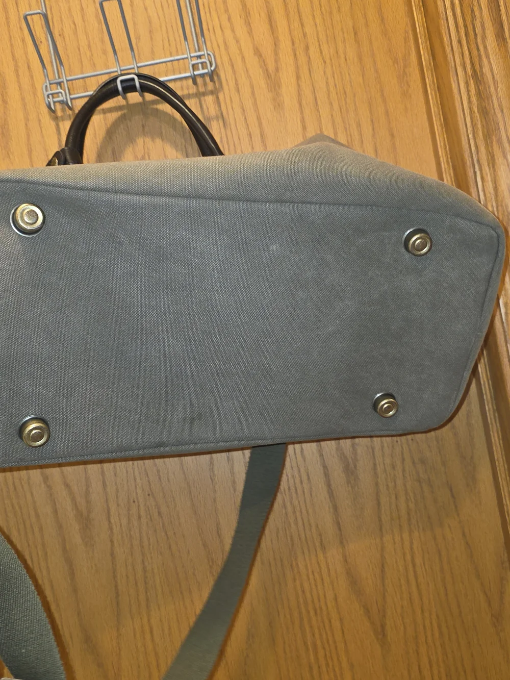 Tommy Bahama Olive Green Canvas Duffel with Dark Brown Leather Trim